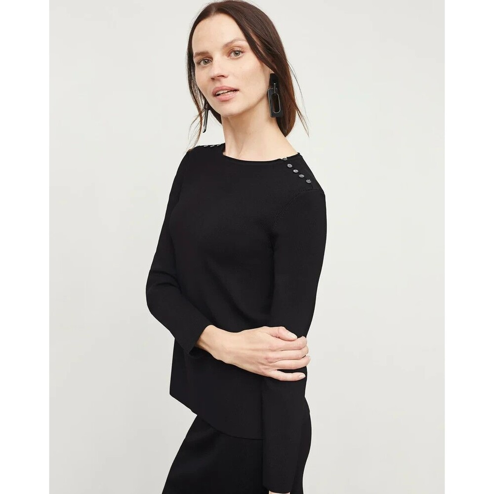 MM Lafleur The Malin Top Jardigan Knit M Black Shoulder Buttons Pullover Office